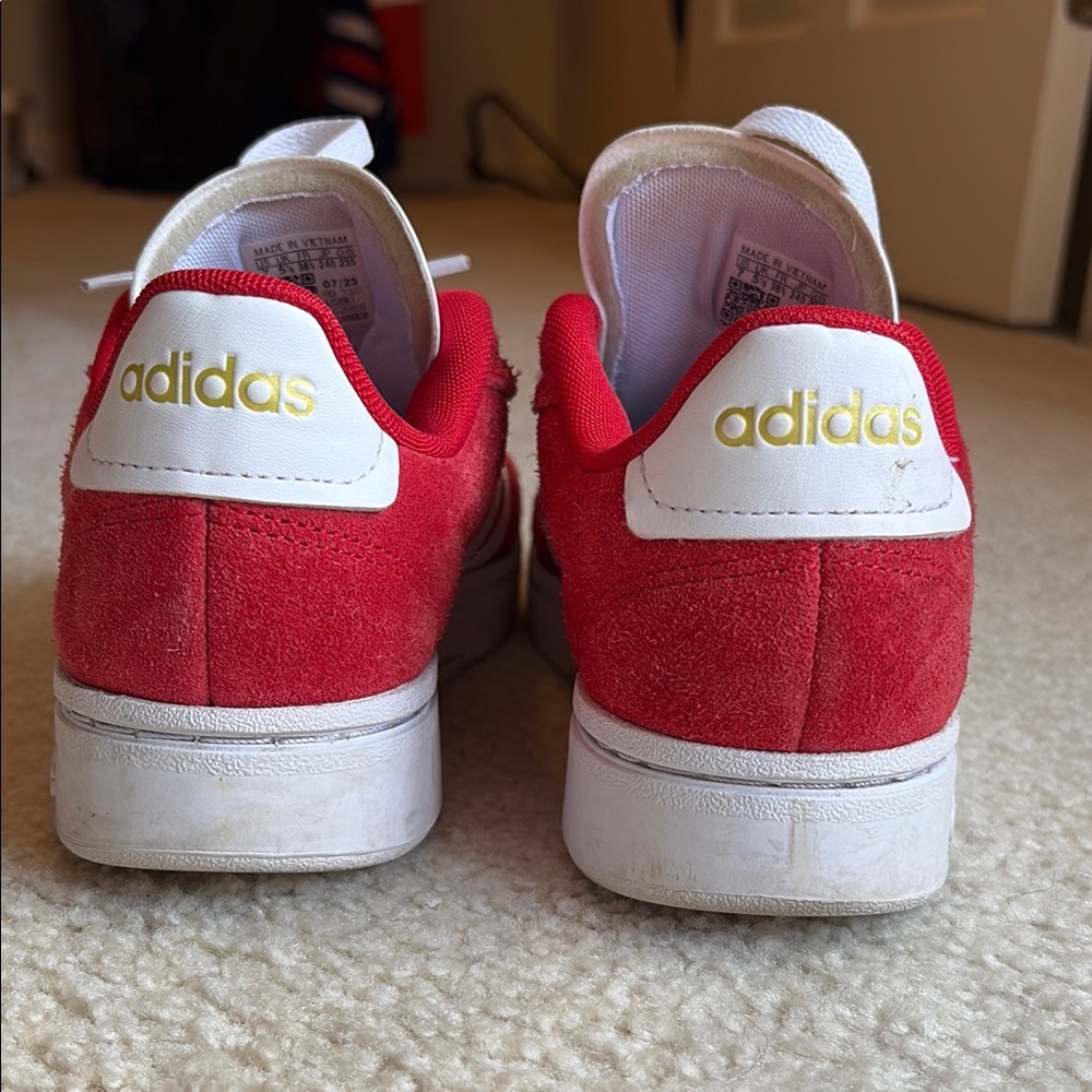 Adidas Women’s Red and White Suede Sneakers - Size 7 - Picture 4 of 5